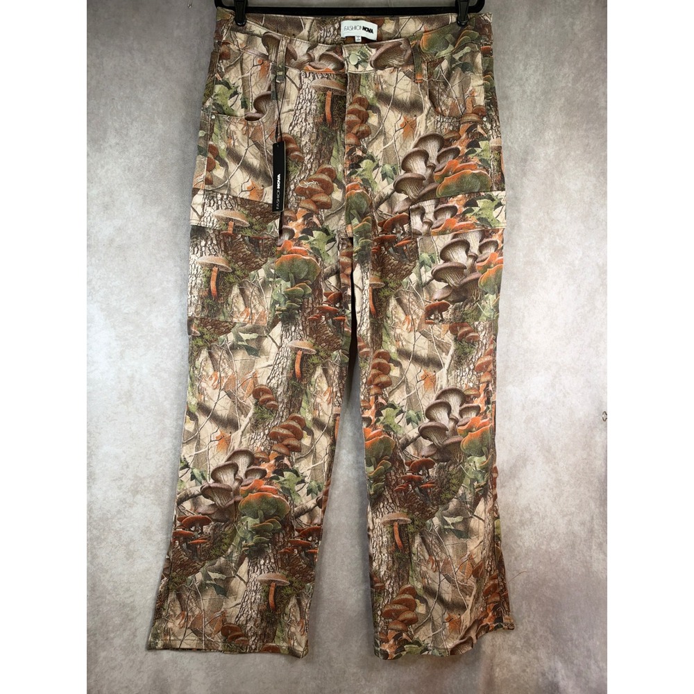 NWT Fashion Nova Weekend Trip Cargo Jean Women Size 15 Taupe Mushroom Camo